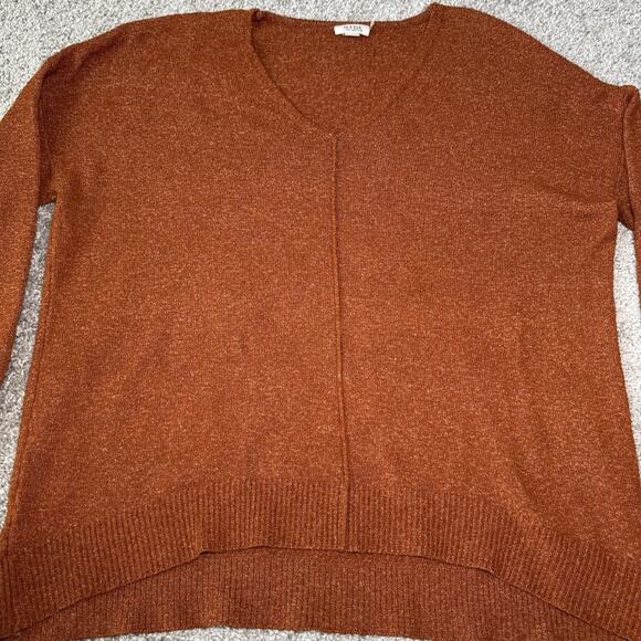 ANA Womens V Neck Long Sleeve Fitted Pullover Rust Orange Sweater Large - Picture 1 of 8